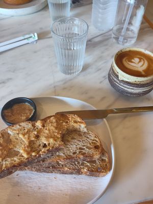 Sourgough toast with vegan cashew nut butter at Much & Mellow Cafe in Krabi
