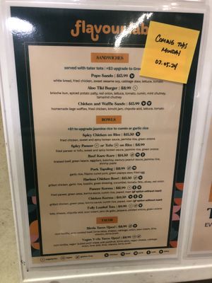 Menu  at The Flavour Lab  in Vancouver