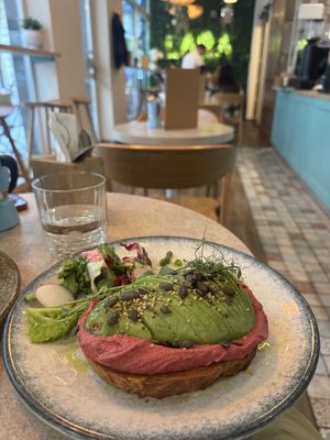 Vegan Avocado Toast with Beetroot Humus  at Lara Cafè Budapest  in Budapest