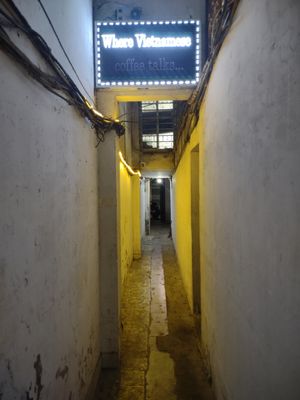 It goes down the alley at C.O.C Legacy Specialty Coffee in Hanoi