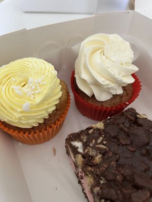 Lemon cupcake, Victoria sponge cupcake, rocky road  at Alma's Ethical Cakes & Bakes in Hebden Bridge