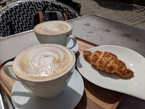 Coffee and croissant at V Sorte Hest in Copenhagen