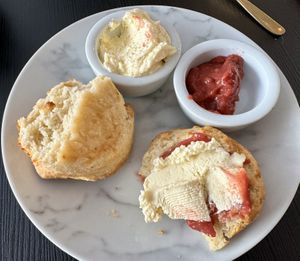 Clotted cream or jam first?!  at Grand Patisserie  in Paignton