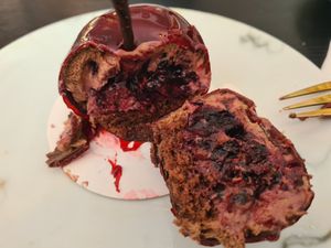 Inside chocolate cherry at Grand Patisserie  in Paignton