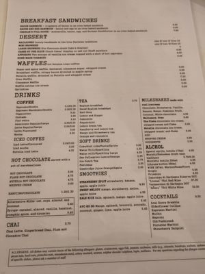 Drinks and brunch menu at Giovanni's Caffe' and Pizzeria in Cambridge