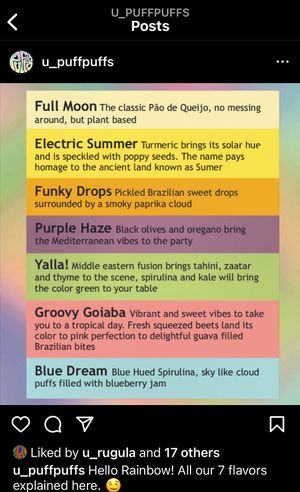 “Cheese” puff color coded guide at Cafe Joust  in Catskill