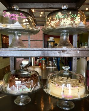 cake display at The Bald Strawberry Cafe in Indialantic