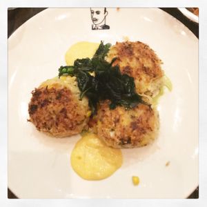 crabless crab cake. sooooo good!!! (artichoke & corn) #vegan at Mandalay Bay Hotel - Border Grill in Las Vegas