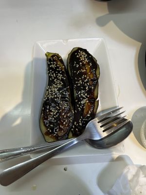 Eggplant (aubergine) with miso sauce  #Veganuary at Kasu Udon Ebisuya 2 Go-Shop in Osaka