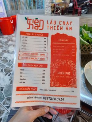 Menu at Lau Chay Thien An in Ha Tien