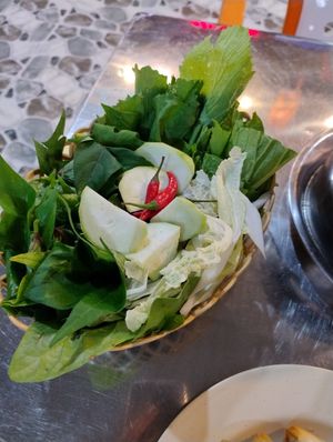 Vegetables for hot pot at Lau Chay Thien An in Ha Tien
