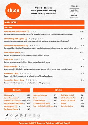 English Menu Aug 2024 at Shlen - Salamanca in Madrid