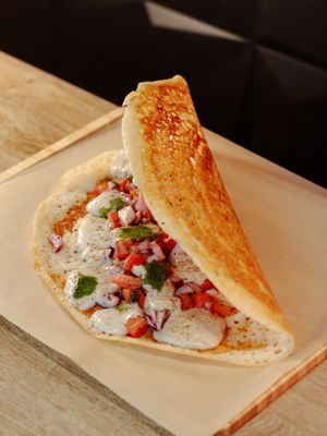 Dosa with Onion, Tomato and Cheese  at Shlen - Salamanca in Madrid