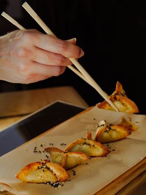 Edamame and Truffle Gyozas at Shlen - Salamanca in Madrid