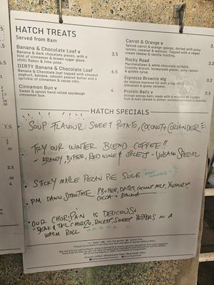 Food menu (v) means vegan at Starsky & Hatch in Hastings
