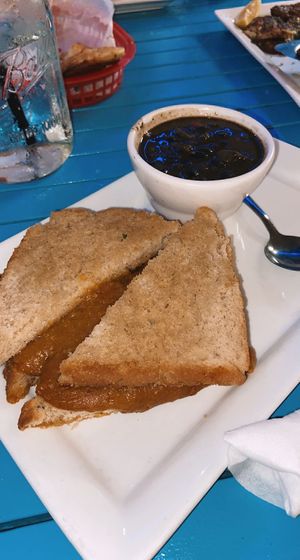 vegan grilled cheese and black bean soup at Sal's Ballyhoo's in Key Largo
