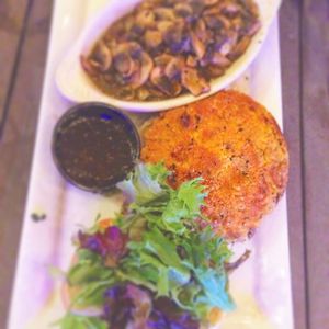 Sweet potato burger with mushrooms  at Sal's Ballyhoo's in Key Largo