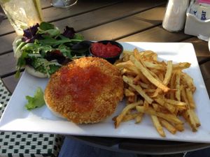 Sweet potato burger with jalapeño jelly at Sal's Ballyhoo's in Key Largo
