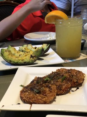 Fried pink tomatoes (without goat cheese), grilled avocado and sangria  at Sal's Ballyhoo's in Key Largo