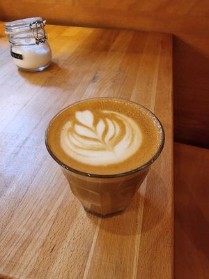 Oatmylk flat white at Madal Cafe in Budapest