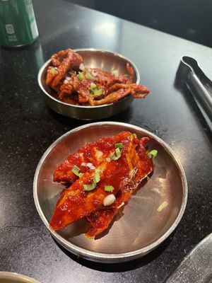 Spicy “beef” and spicy “chicken"  at Master Kim's Korean BBQ  in Las Vegas
