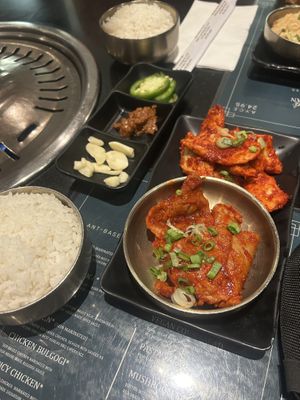 Spicy beef and spicy chicken at Master Kim's Korean BBQ  in Las Vegas