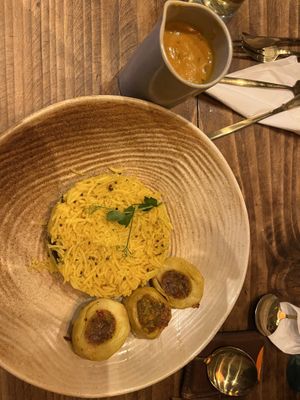 Potato rings with rice and curry  at BlendHouse in Utrecht