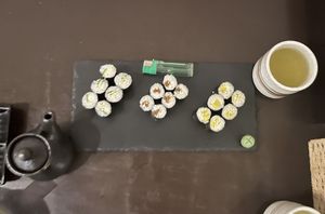 (Cigarette lighter shown to demonstrate size of sushi)  at SUPE Vegan - George Town in Penang