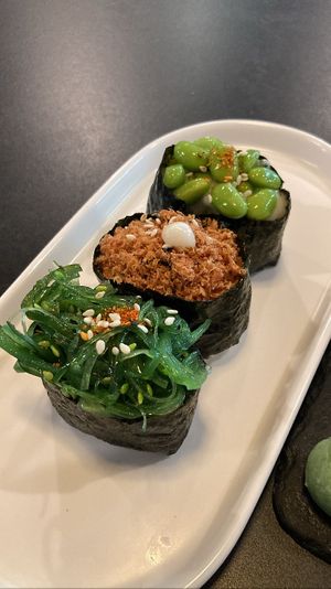 Gunkan Mix. The one with vegan pork floss was amazing!! All other ones tasty as well  at SUPE Vegan - George Town in Penang