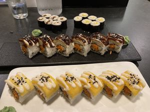 Front to back : mango, aubergine, pickled daikon and gourd.   at SUPE Vegan - George Town in Penang