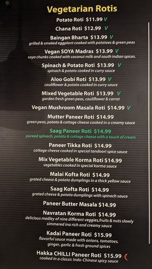 Vegetarian and Vegan Roti at Indian Roti House in Toronto