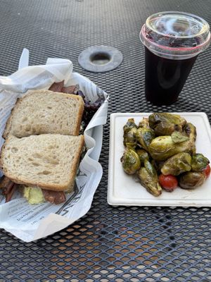 Vegan BLTA with burssel sprouts and hibiscus tea  at Urban Deli in Savannah