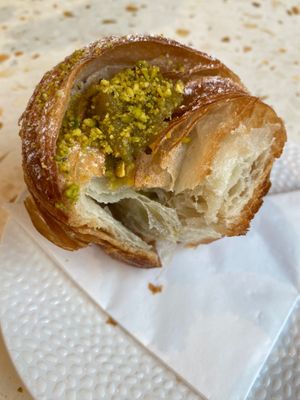 Pistachio Cruffin at Elias Coffee Shop in Prague