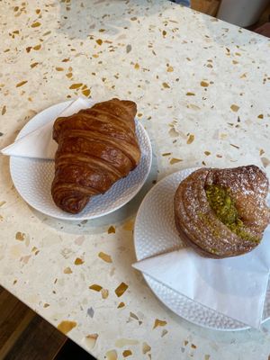 Croissant and Pistachio Cruffin at Elias Coffee Shop in Prague