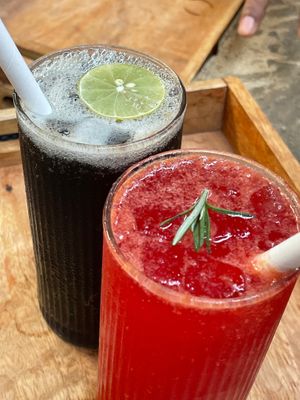 Greenr’s signature house made cola & Hibiscus soda! at Greenr in Panaji