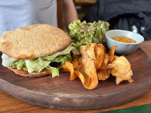 Vegan black-bean burger    at Greenr in Panaji