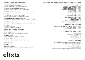 New menu Dec 2024 at elixis  in South West London
