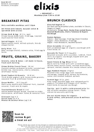 Weekdays Breakfast Menu at elixis  in South West London