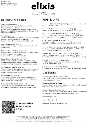 Weekdays Lunch Menu at elixis  in South West London
