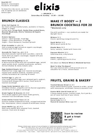 Weekends All-Day Brunch Menu at elixis  in South West London