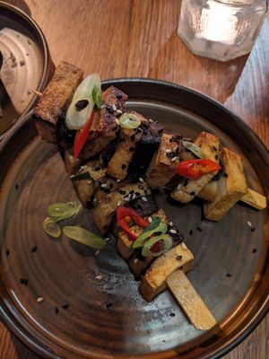 Tofu skewers at Vegivores  in Bournemouth