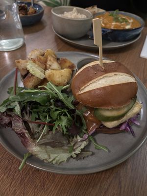 Satay slay burger  at Vegivores  in Bournemouth