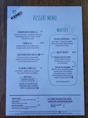 Dessert menu, June 2025 at Vegivores  in Bournemouth