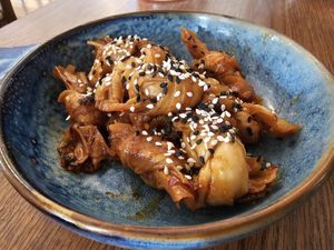 Drunken knots - tofu knots with sesame and Thai basil at Vegivores  in Bournemouth