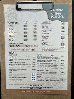 Menu 15.01.2024  at Calafate Coffee Roasters in El Calafate