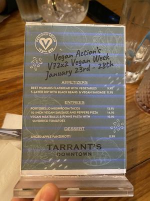 Vegan week menu   at Tarrant's Cafe in Richmond