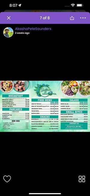 Menu  at Akasha Metaphysical & Vegan Cafe in St Georges