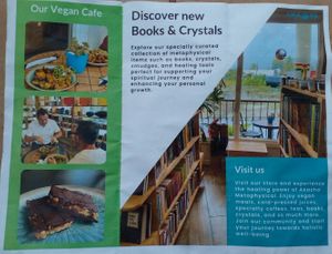 Brochure at Akasha Metaphysical & Vegan Cafe in St Georges
