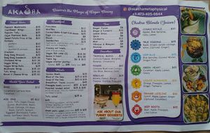 Menu at Akasha Metaphysical & Vegan Cafe in St Georges