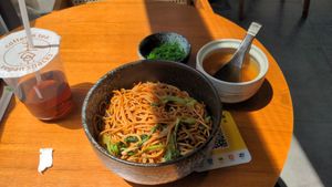 Do not combine the plum juice with Cold Brew Oat Milk Coffee ;) at Jade Buddha Vegetarian 玉佛寺素斋馆 in Shanghai